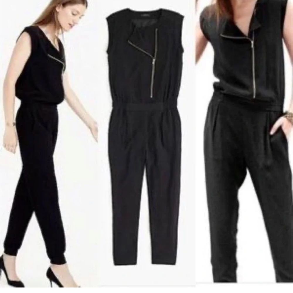 J.Crew Women's Black Skinny Jumpsuit with Gold Side Zipper SZ 0